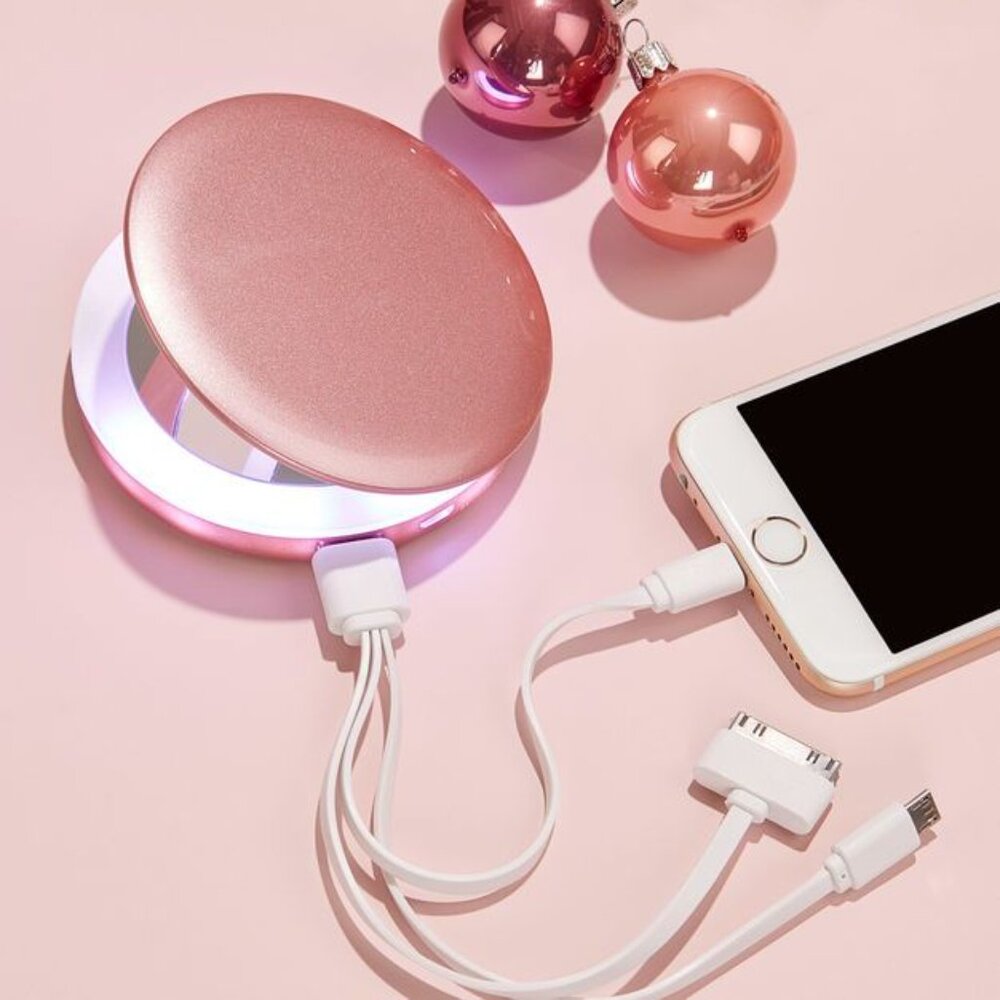 Pearl™ Purple Compact Mirror with LED Light Power Bank